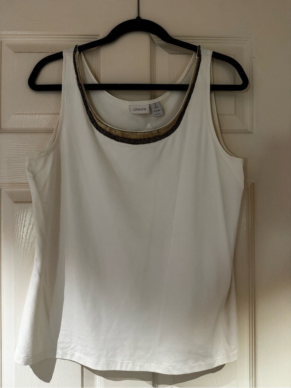 Chico's White Tank with Gold and Black Beaded Neckline